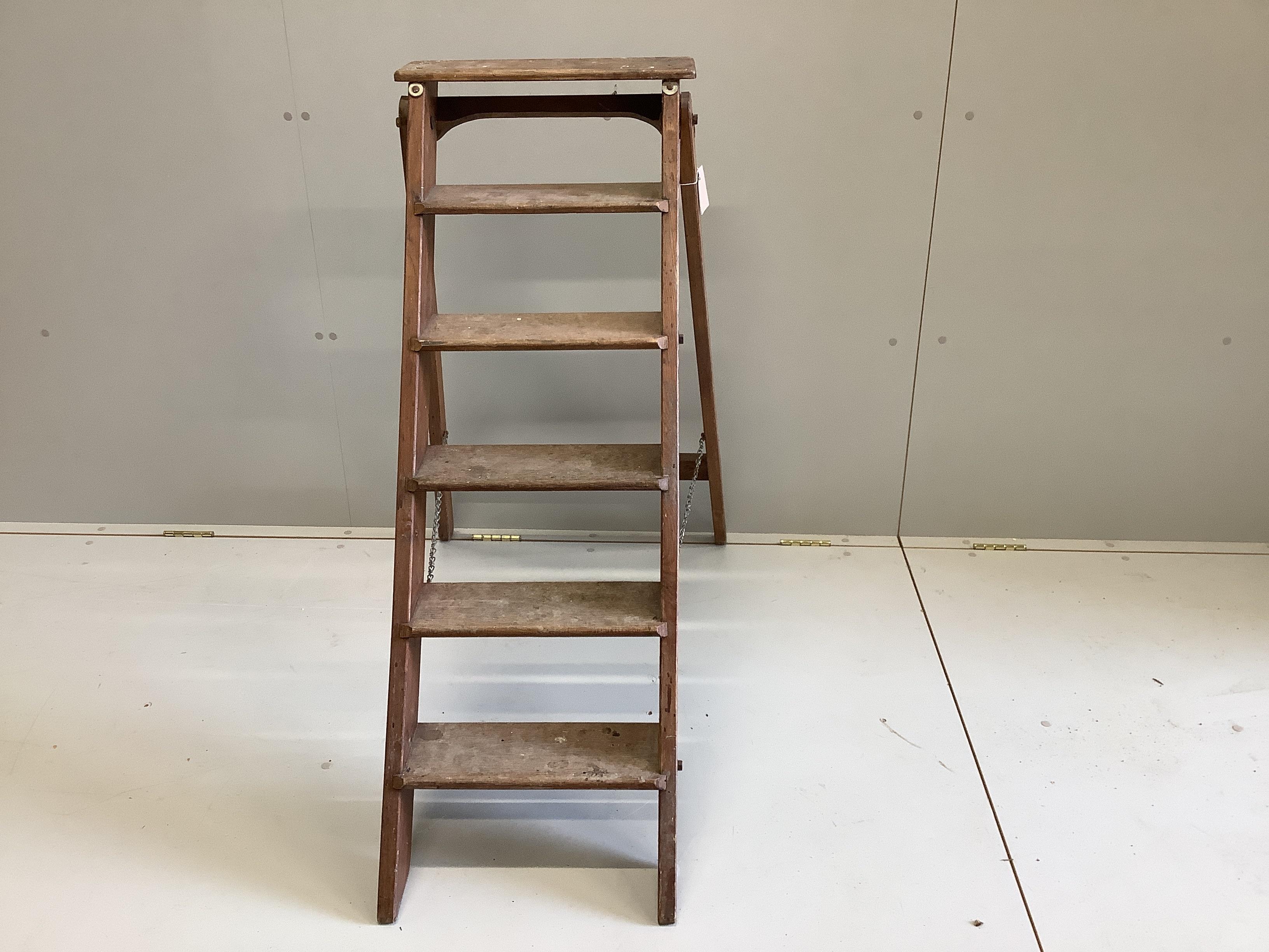 A vintage oak and pine six tread stepladder, height 103cm